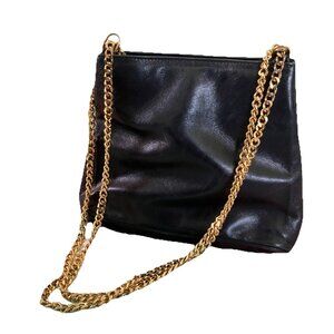 Vintage Holt Renfrew Buttery Black Leather Shoulder Bag Y2K 90s Gold Tone Chain